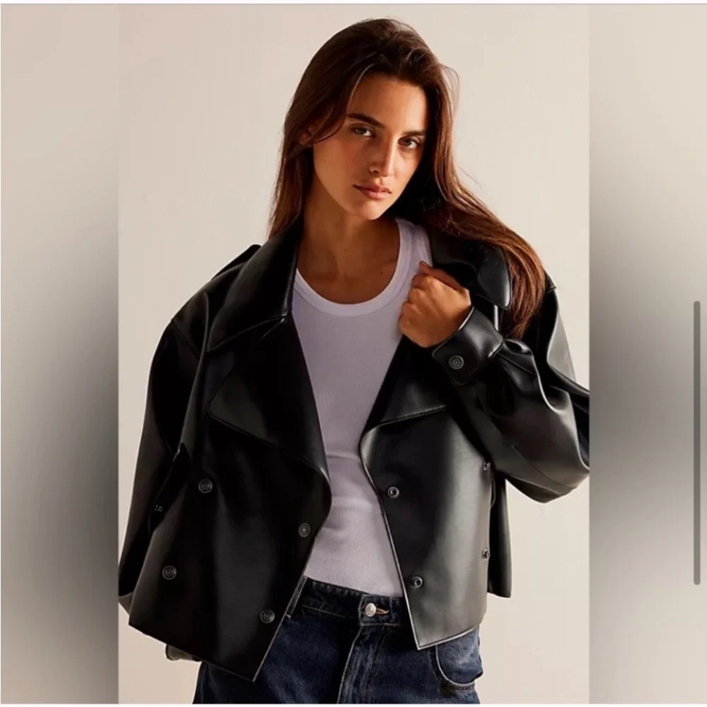 We The Free Alexis Vegan Leather Cropped Trench Coat Size:XL Color: Black NWT - Picture 1 of 7